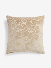 Neutral Cut Velvet Pumpkin Cushion - Image 3 of 5