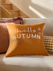 Orange Hello Autumn Velvet Slogan Cushion - Image 1 of 5