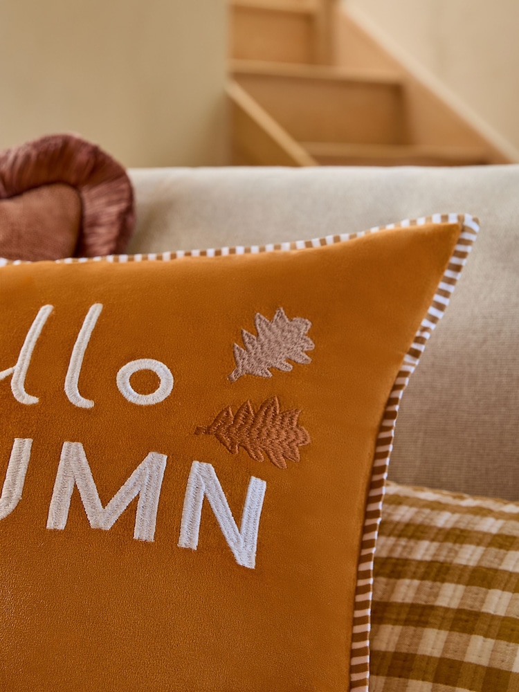 Orange Hello Autumn Velvet Slogan Cushion - Image 2 of 5