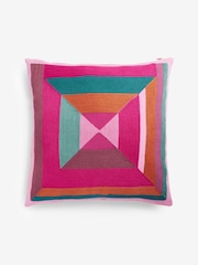 Bright 50 x 50cm Geometric Block Crewelwork Cushion - Image 2 of 5