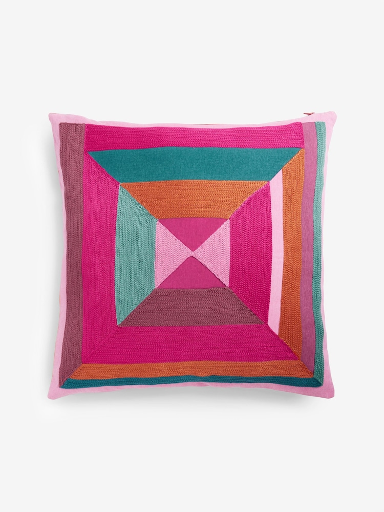 Bright 50 x 50cm Geometric Block Crewelwork Cushion - Image 2 of 5