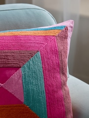 Bright 50 x 50cm Geometric Block Crewelwork Cushion - Image 4 of 5