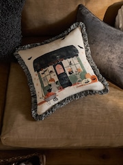 Black 43 x 43cm Embroidered Halloweeen Scene Cushion - Image 1 of 5
