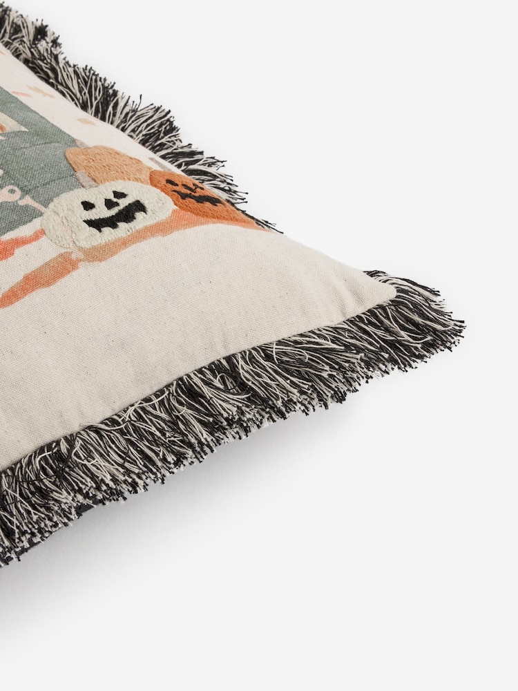 Black 43 x 43cm Embroidered Halloweeen Scene Cushion - Image 2 of 5
