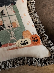 Black 43 x 43cm Embroidered Halloweeen Scene Cushion - Image 5 of 5