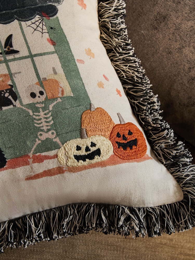 Black 43 x 43cm Embroidered Halloweeen Scene Cushion - Image 5 of 5