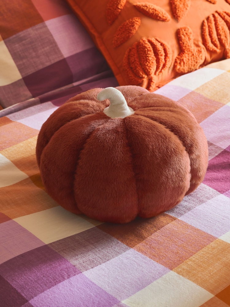 Orange 3D Faux Fur Pumpkin Cushion - Image 1 of 7 Orange 3D Faux Fur Pumpkin Cushion - Image 1 of 7