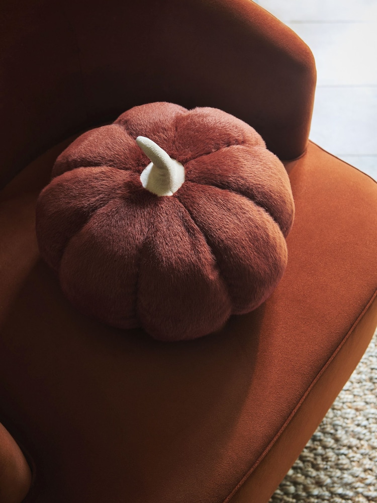 Orange 3D Faux Fur Pumpkin Cushion - Image 2 of 7 Orange 3D Faux Fur Pumpkin Cushion - Image 2 of 7