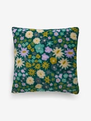 Green 50 x 50cm Floral Faux Fur Cushion - Image 3 of 5