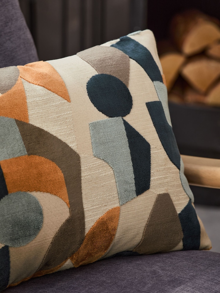 Navy 40 x 59cm Cut Velvet Collage Cushion - Image 2 of 4