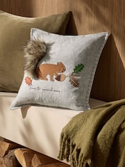 Grey Embroidered Squirrel Cushion - Image 1 of 6