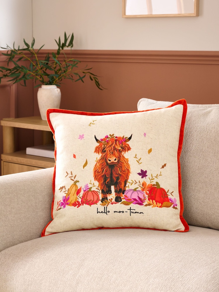 Orange 43 x 43cm Embroidered Autumn Hamish Cushion - Image 1 of 5