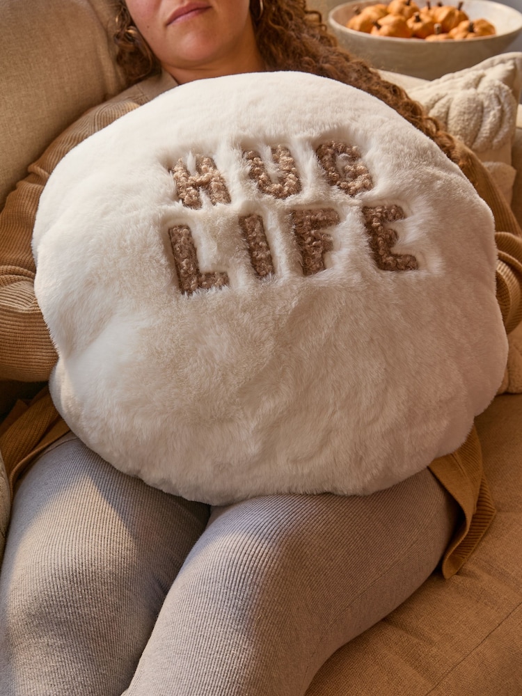 Ivory Faux Fur Hug Life Hand Warmer Cushion - Image 2 of 6