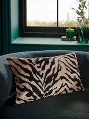 Black/Gold 50 x 30cm Cut Velvet Faux Tiger Cushion - Image 1 of 5