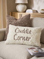 Ivory 50 x 30cm Cuddle Corner Slogan Faux Fur Cushion - Image 1 of 5