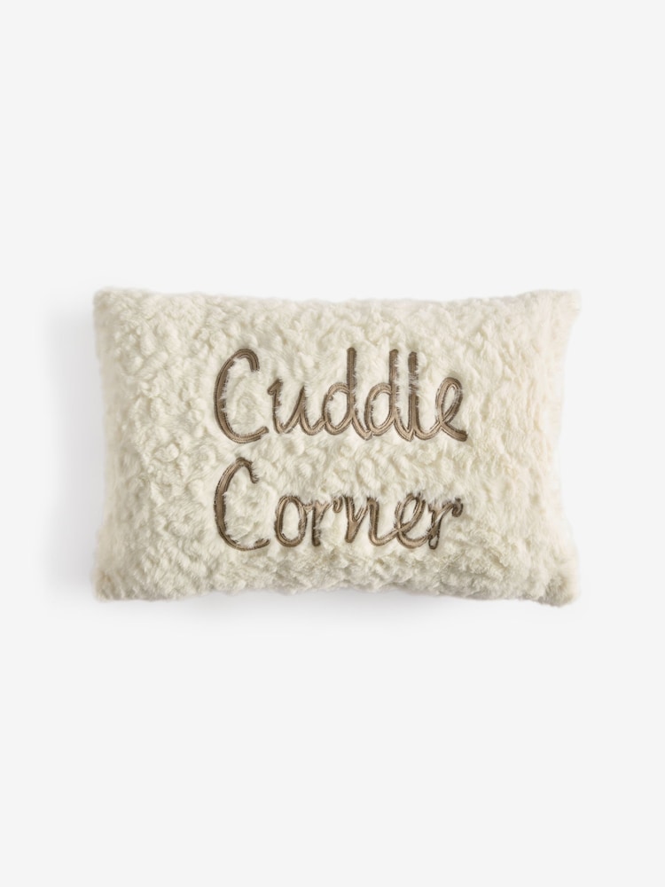 Ivory 50 x 30cm Cuddle Corner Slogan Faux Fur Cushion - Image 2 of 5