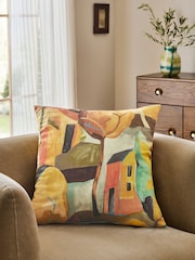 Ochre Yellow Printed Abstract House Cushion - Image 1 of 5