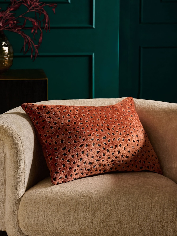 Orange 40 x 59cm Cut Velvet Floral Print Cushion - Image 1 of 5