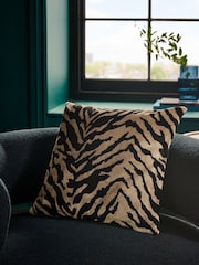 Black/Gold 43 x 43cm Cut Velvet Faux Tiger Cushion - Image 1 of 5