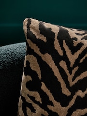 Black/Gold 43 x 43cm Cut Velvet Faux Tiger Cushion - Image 2 of 5