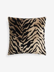 Black/Gold 43 x 43cm Cut Velvet Faux Tiger Cushion - Image 3 of 5
