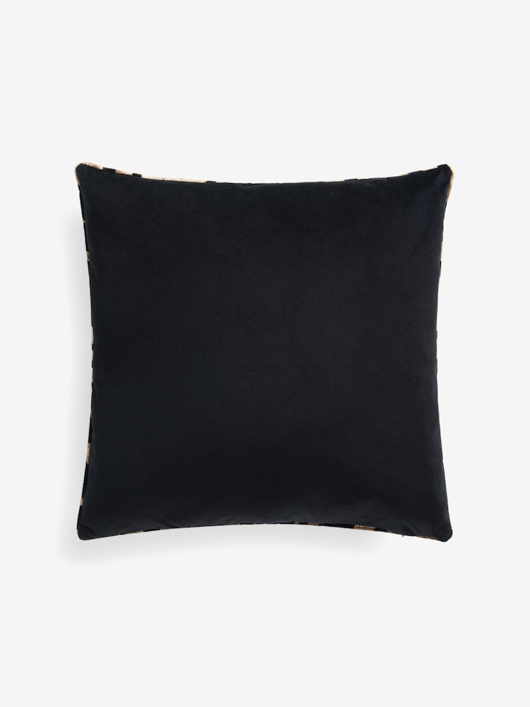 Black/Gold 43 x 43cm Cut Velvet Faux Tiger Cushion - Image 4 of 5
