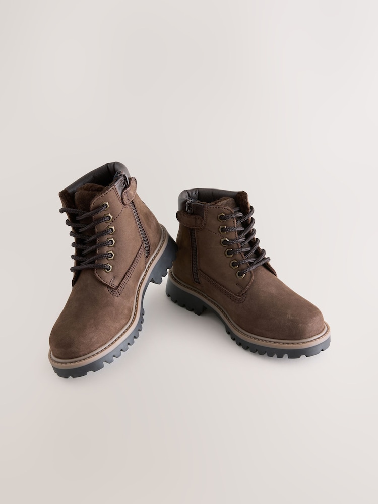 Chocolate Brown Standard Fit (F) Leather Lace Up Work Boots - Image 1 of 5