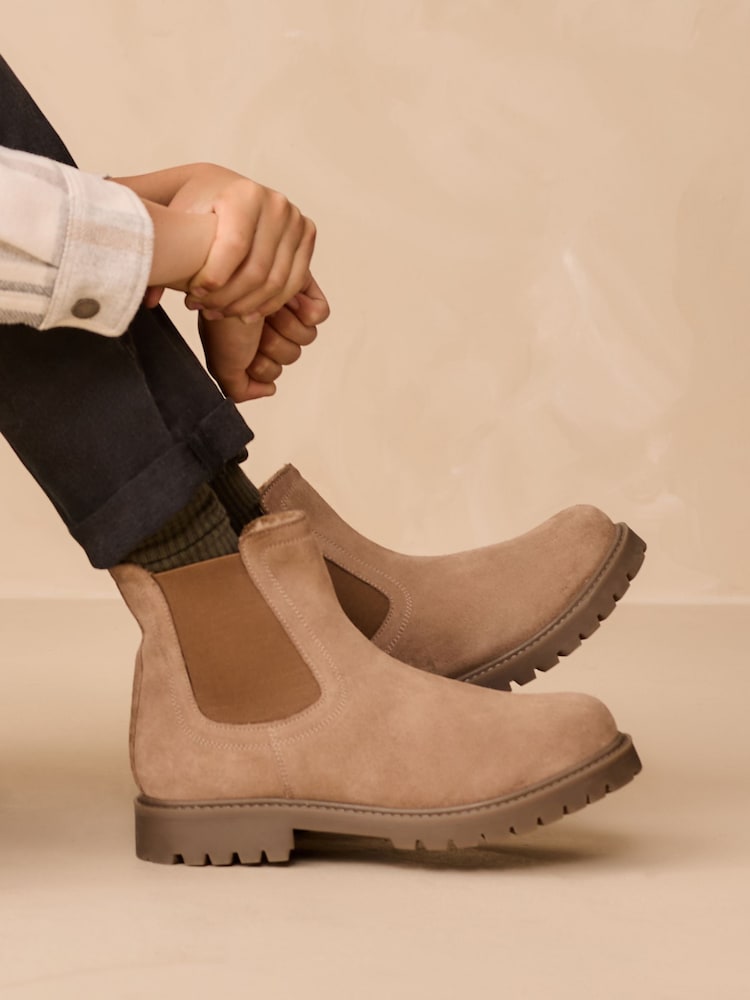 Neutral Standard Fit (F) Leather Warm Lined Chelsea Boots - Image 1 of 7 Neutral Standard Fit (F) Leather Warm Lined Chelsea Boots - Image 1 of 7