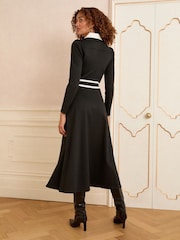 Love & Roses Black Ponte Contrast Trim Zip Front Long Sleeve Midi Dress - Image 2 of 4
