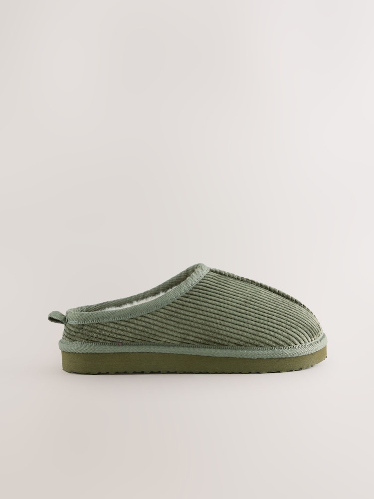 Khaki Green Corduroy Cosy Mule Slippers - Image 2 of 5 Khaki Green Corduroy Cosy Mule Slippers - Image 2 of 5