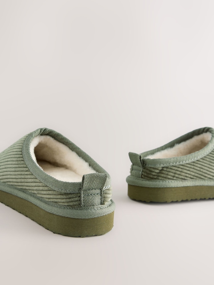 Khaki Green Corduroy Cosy Mule Slippers - Image 5 of 5 Khaki Green Corduroy Cosy Mule Slippers - Image 5 of 5