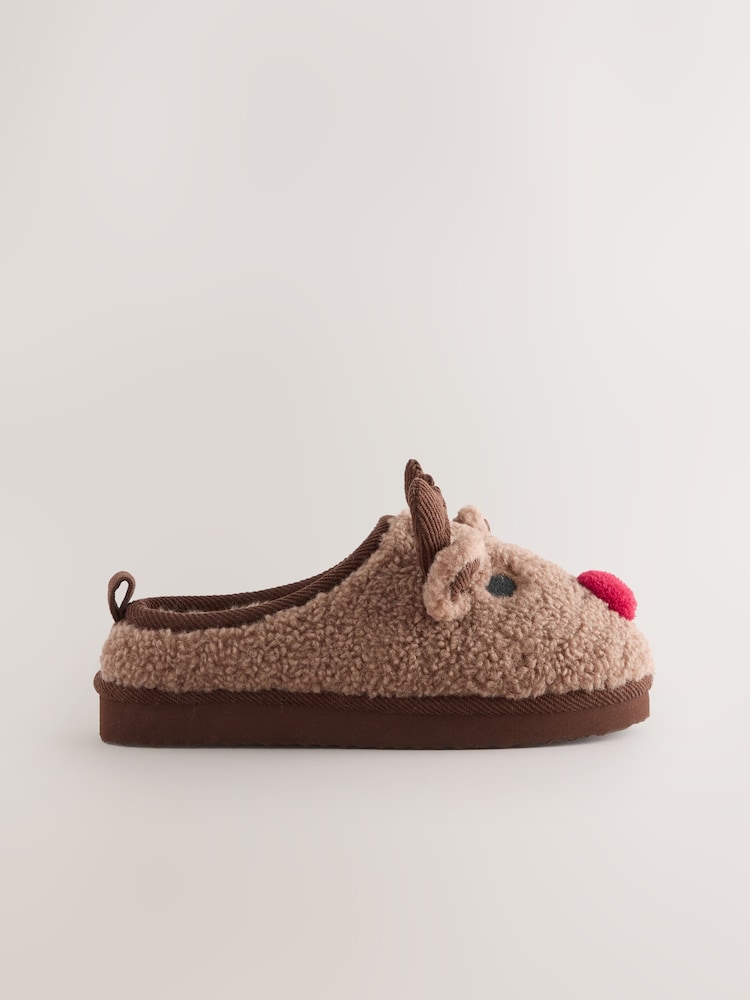 Brown Reindeer Christmas Cosy Slipper Mules - Image 2 of 5