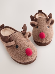Brown Reindeer Christmas Cosy Slipper Mules - Image 3 of 5