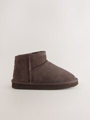 Chocolate Brown Suede Warm Lined Ankle Slipper Boots - Image 2 of 5