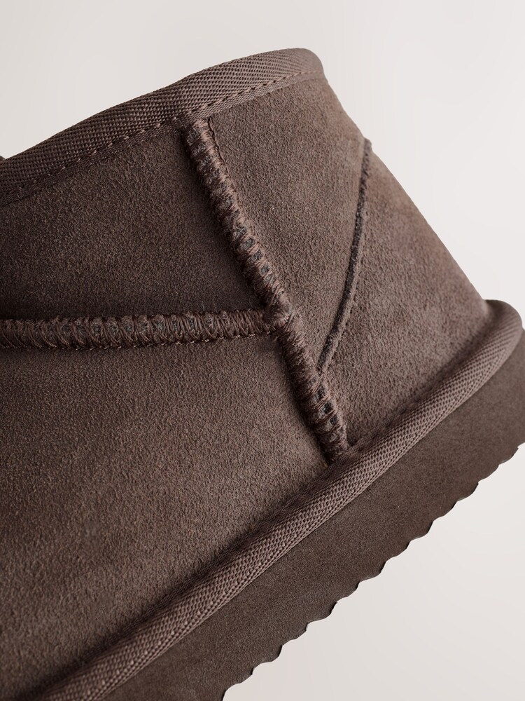 Chocolate Brown Suede Warm Lined Ankle Slipper Boots - Image 5 of 5