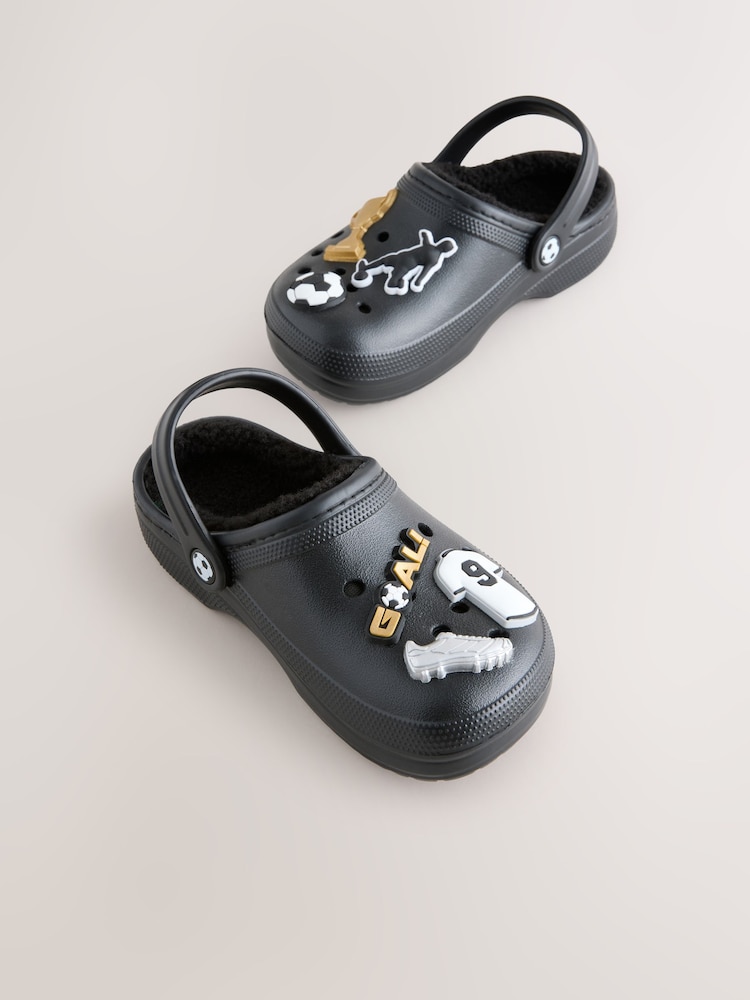 Black Football Print - Warm Lined Slipper Clogs - Imagen 1 de 5