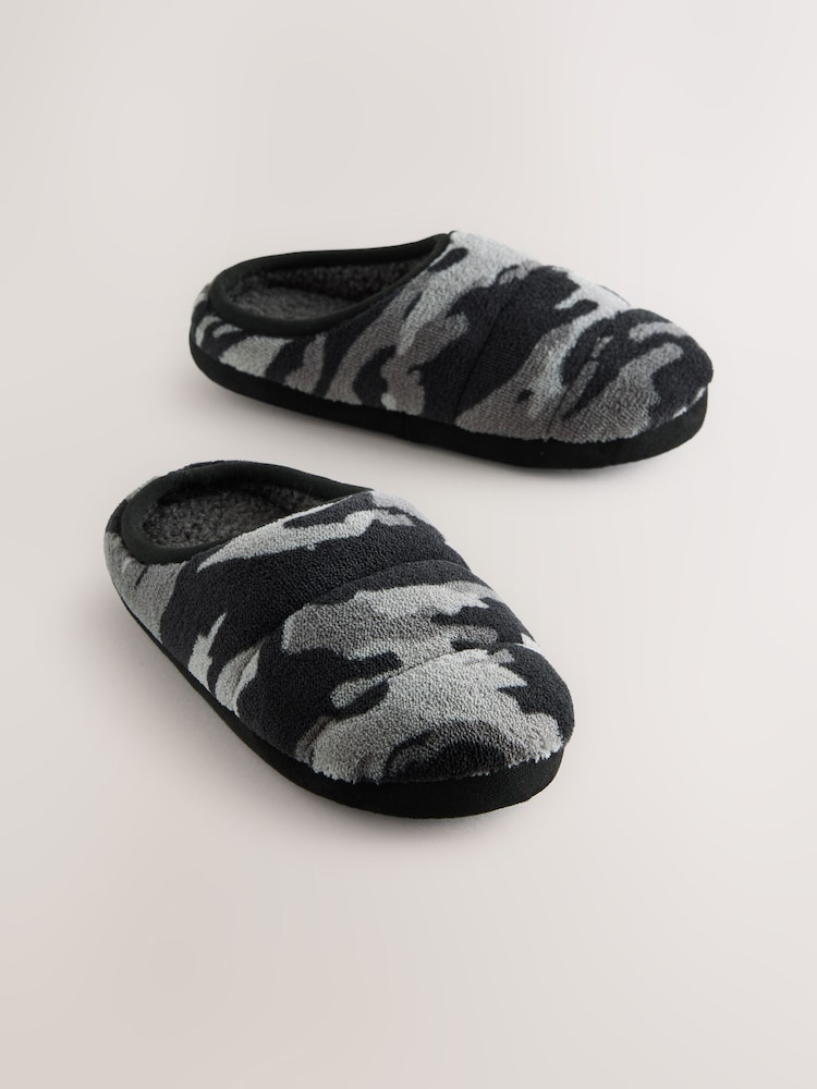 Grey Camo Warm Lined Slipper Mules - Image 1 of 5