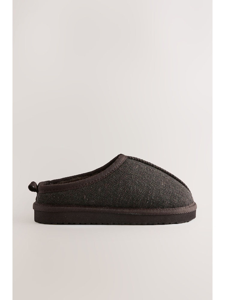 Chocolate Brown Herringbone Cosy Mule Slippers - Image 1 of 10 Chocolate Brown Herringbone Cosy Mule Slippers - Image 1 of 10