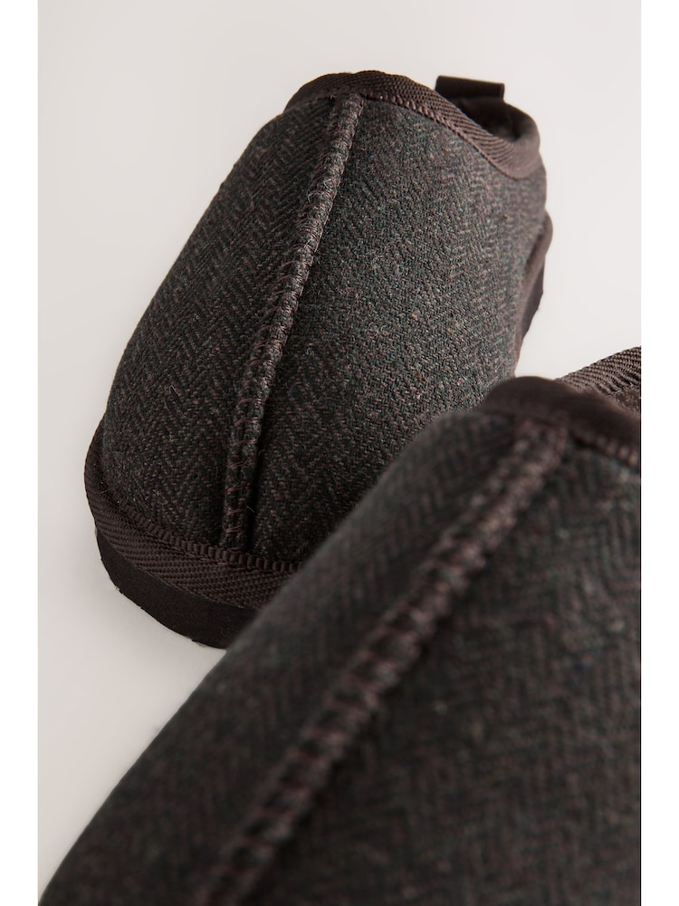 Chocolate Brown Herringbone Cosy Mule Slippers - Image 2 of 10 Chocolate Brown Herringbone Cosy Mule Slippers - Image 2 of 10