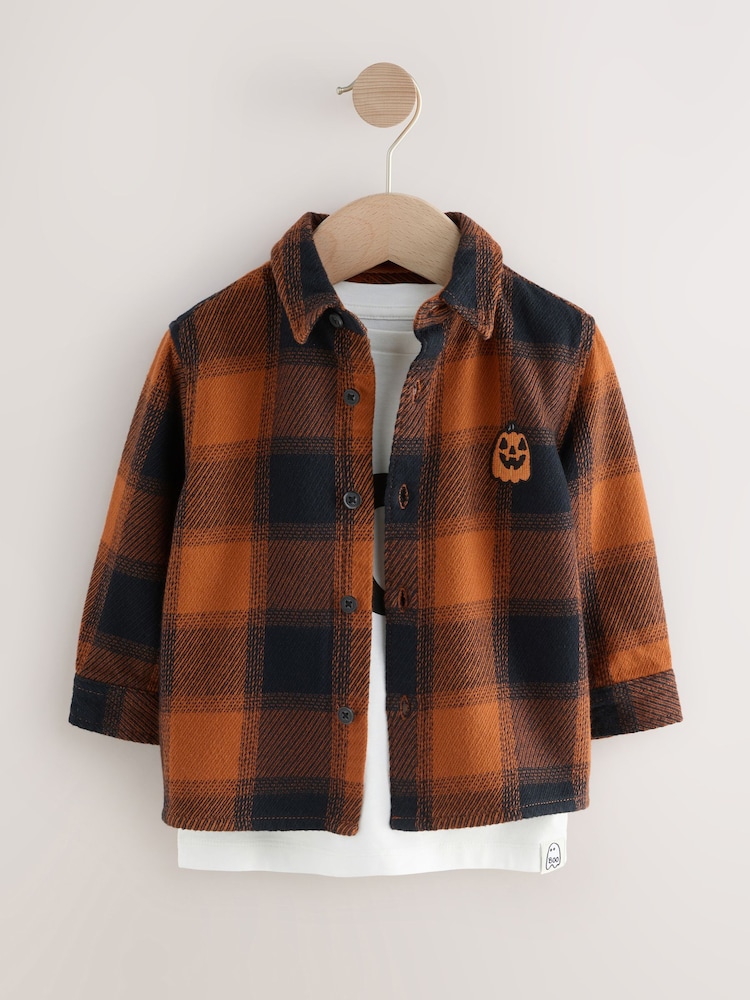 Rust/Black Halloween Long Sleeve Check Shirt and T-Shirt Set (3mths-7yrs) - Image 5 of 11