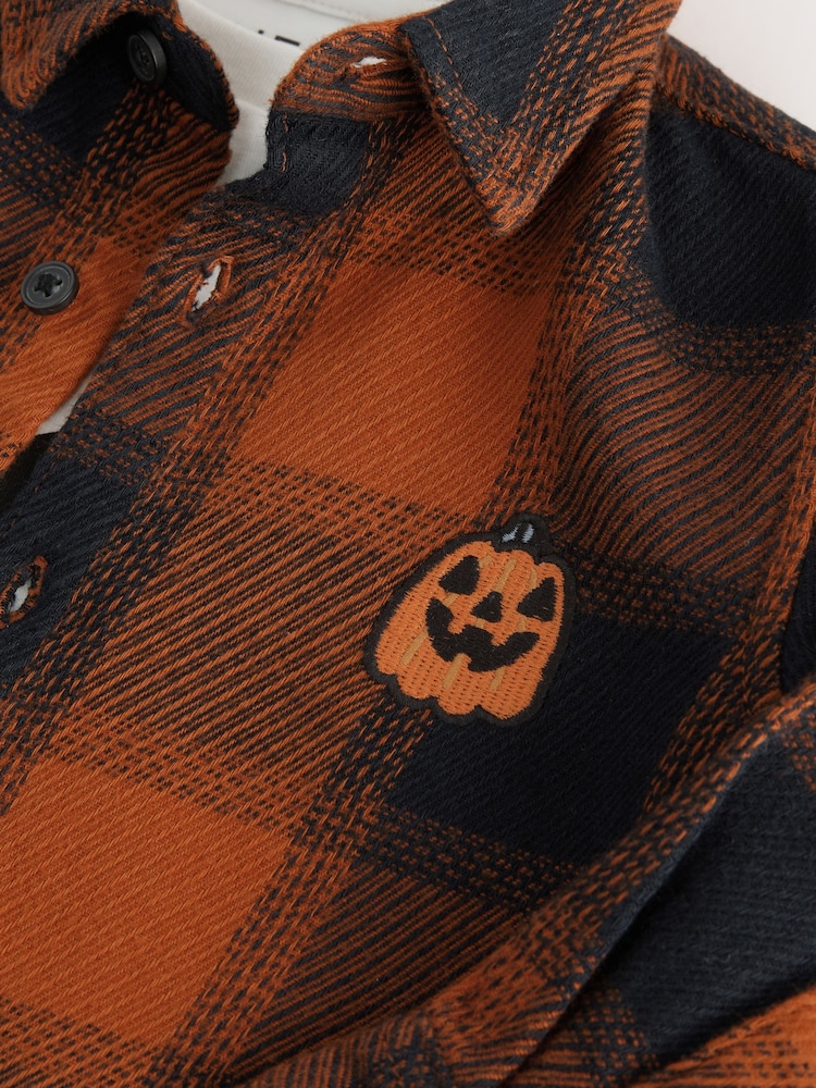 Rust/Black Halloween Long Sleeve Check Shirt and T-Shirt Set (3mths-7yrs) - Image 8 of 11