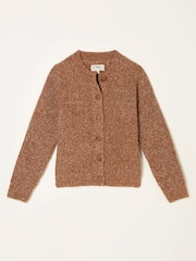 FatFace Faye Tan Brown Ribbed Crew Neck Knitted Cardigan - Image 1 of 1