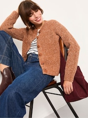 FatFace Faye Tan Brown Ribbed Crew Neck Knitted Cardigan - Image 4 of 6