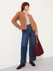 FatFace Faye Tan Brown Ribbed Crew Neck Knitted Cardigan - Image 5 of 6