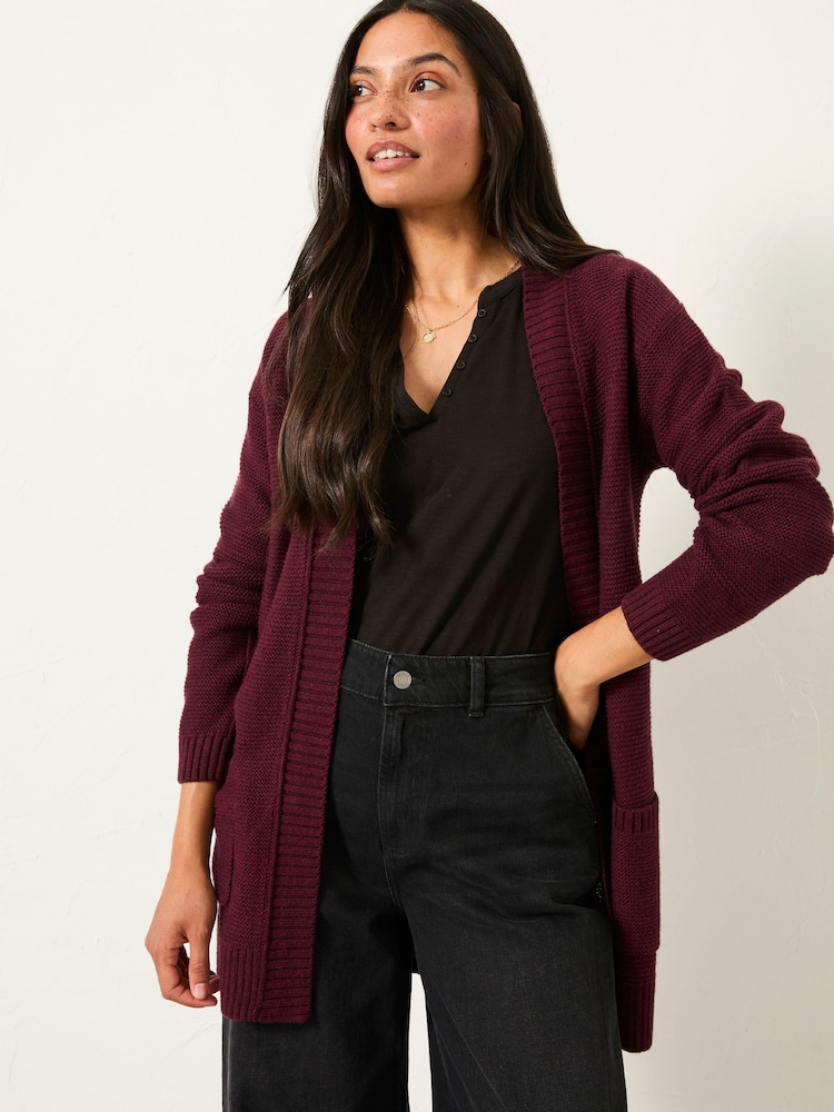 Rojo burdeos - FatFace Longline Knitted Cardigan - Imagen 1 de 5