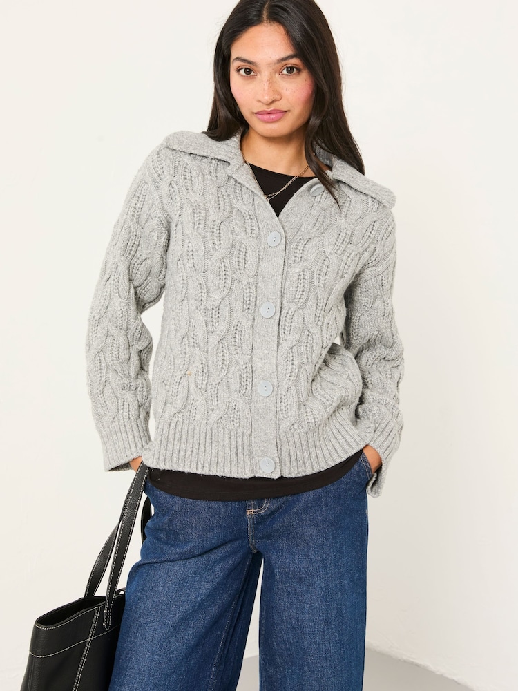 Gris claro - FatFace Collared Knitted Cardigan - Imagen 1 de 5