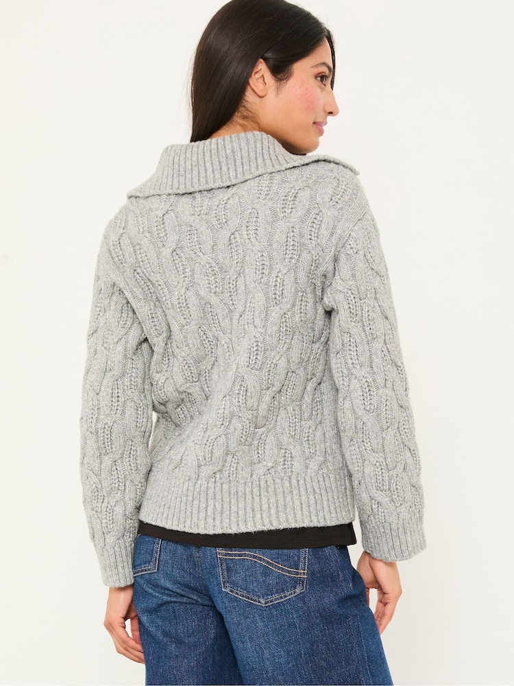 Gris claro - FatFace Collared Knitted Cardigan - Imagen 2 de 5