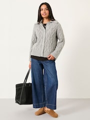 Gris claro - FatFace Collared Knitted Cardigan - Imagen 4 de 5