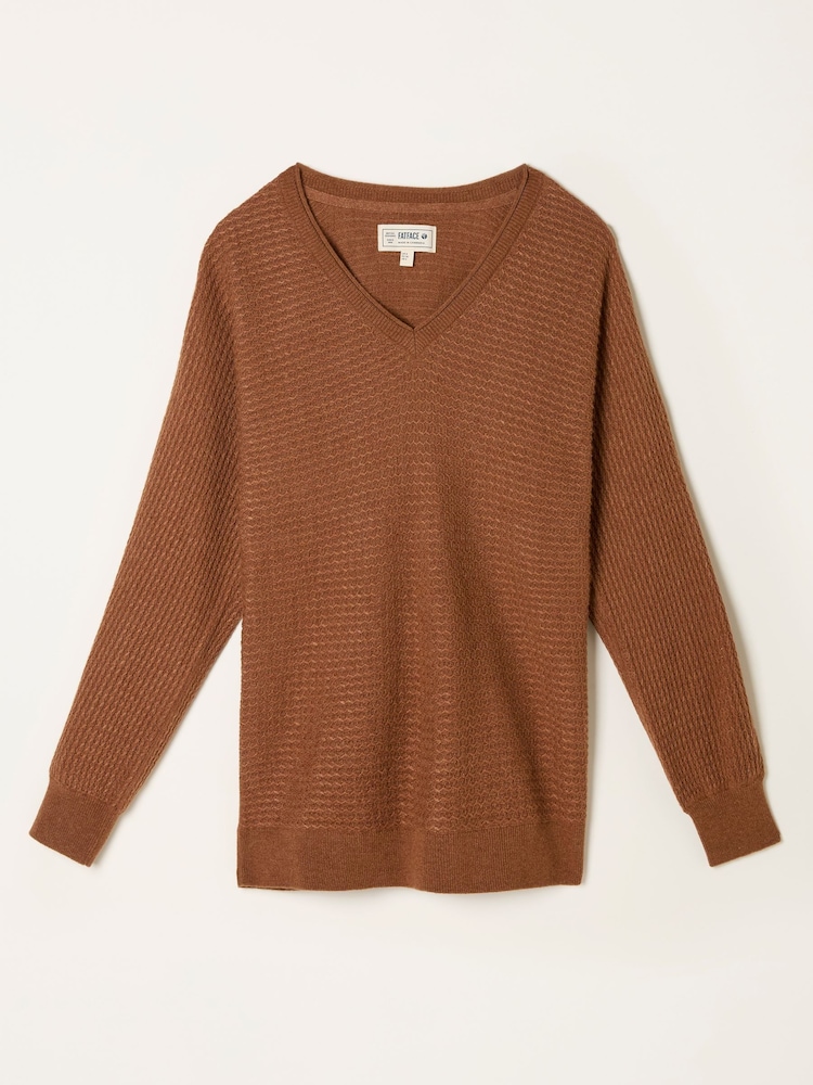 FatFace Bella Tan Brown Batwing Knitted Jumper - Image 1 of 1
