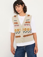 FatFace Knitted Floral Pattern Waistcoat - Imagen 1 de 5